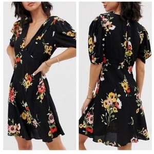 FREE PEOPLE Neon Garden Black Mini Dress